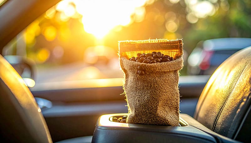 車のコーヒーの香りでリラックス